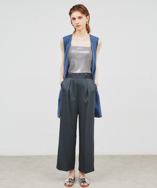 ◆【セットアップ／手洗い可】カットジョーゼットノーカラージレベスト