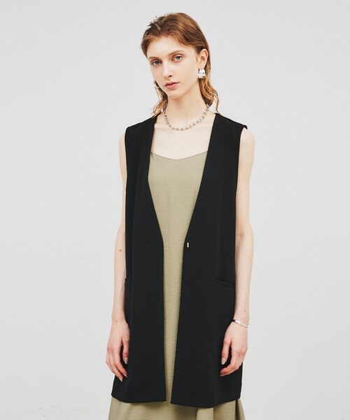 ◆【セットアップ／手洗い可】カットジョーゼットノーカラージレベスト