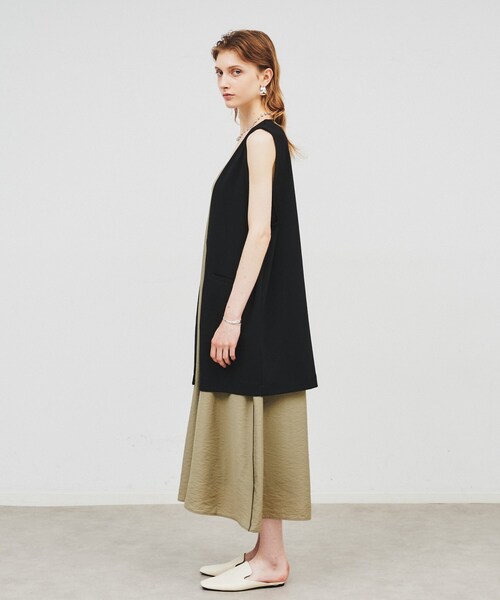 ◆【セットアップ／手洗い可】カットジョーゼットノーカラージレベスト