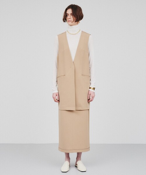 ◆【セットアップ／手洗い可】カットジョーゼットノーカラージレベスト