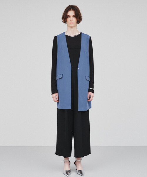 ◆【セットアップ／手洗い可】カットジョーゼットノーカラージレベスト