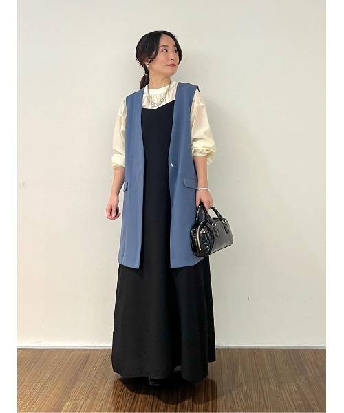 ◆【セットアップ／手洗い可】カットジョーゼットノーカラージレベスト