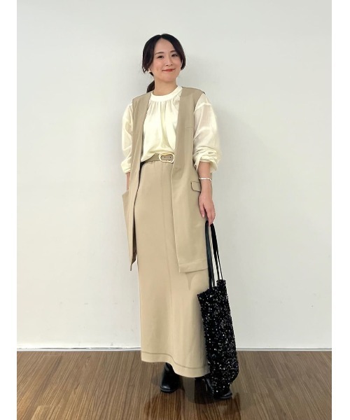 ◆【セットアップ／手洗い可】カットジョーゼットノーカラージレベスト