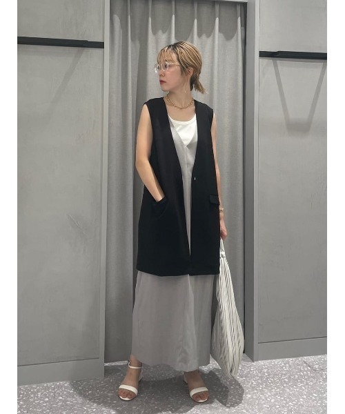 ◆【セットアップ／手洗い可】カットジョーゼットノーカラージレベスト