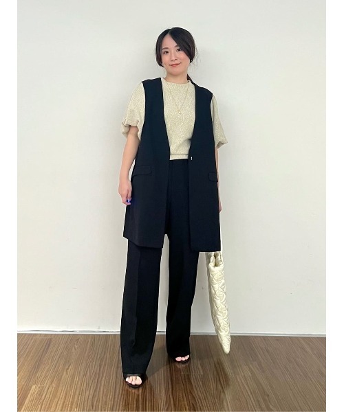 ◆【セットアップ／手洗い可】カットジョーゼットノーカラージレベスト