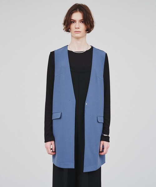 ◆【セットアップ／手洗い可】カットジョーゼットノーカラージレベスト