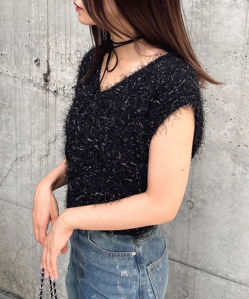 SLOBE IENA ベスト ラメフェザーニットベスト レディース
