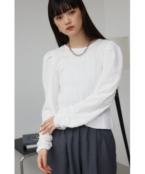 AZUL by moussy(アズールバイマウジー)の「フクレジャガードトップス(Tシャツ/カットソー・レディース・ブラック/アイボリー/ダークグリーン・FREE)」の4枚目の写真
