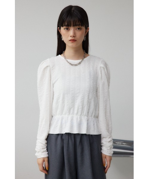 AZUL by moussy(アズールバイマウジー)の「フクレジャガードトップス(Tシャツ/カットソー・レディース・ブラック/アイボリー/ダークグリーン・FREE)」の7枚目の写真