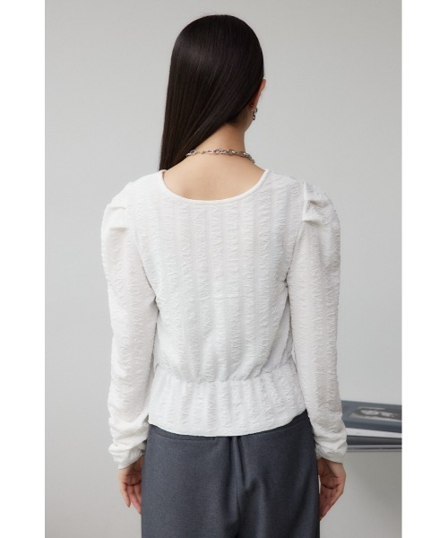 AZUL by moussy(アズールバイマウジー)の「フクレジャガードトップス(Tシャツ/カットソー・レディース・ブラック/アイボリー/ダークグリーン・FREE)」の9枚目の写真