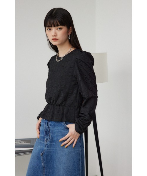 AZUL by moussy(アズールバイマウジー)の「フクレジャガードトップス(Tシャツ/カットソー・レディース・ブラック/アイボリー/ダークグリーン・FREE)」の16枚目の写真