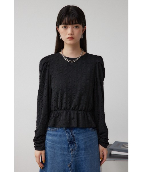 AZUL by moussy(アズールバイマウジー)の「フクレジャガードトップス(Tシャツ/カットソー・レディース・ブラック/アイボリー/ダークグリーン・FREE)」の18枚目の写真