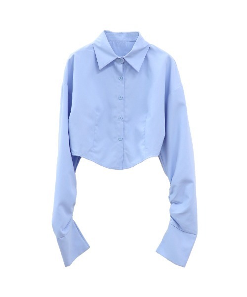 LVEU.(ラブユ.)の「【LVEU.】シャーリングスリーブクロップドシャツ / トップス シャツ クロップド ショート シャーリング モード系 長袖 モード ブラック ブルー(シャツ/ブラウス・レディース・ブルー/ホワイト・FREE)」の11枚目の写真