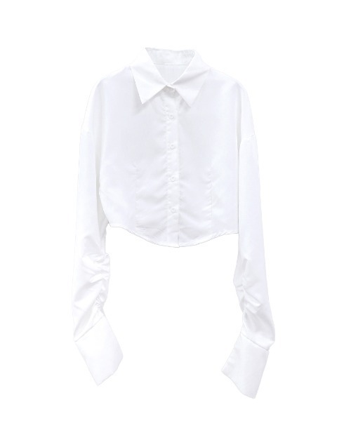 LVEU.(ラブユ.)の「【LVEU.】シャーリングスリーブクロップドシャツ / トップス シャツ クロップド ショート シャーリング モード系 長袖 モード ブラック ブルー(シャツ/ブラウス・レディース・ブルー/ホワイト・FREE)」の10枚目の写真