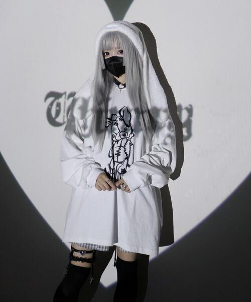 Whinny(ホワイニー)の「Whinny/反抗期闇うさぎ(Tシャツ/カットソー・レディース・ブラック/ホワイト・FREE)」の3枚目の写真