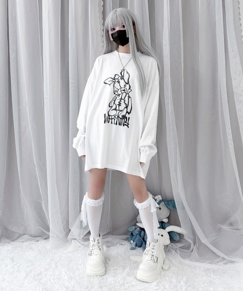 malbon ウサギイラスト Tシャツ ホワイトM ウサギドドンTEE（アイボリー/イエロー/スミクロ）TS163-WH/YL