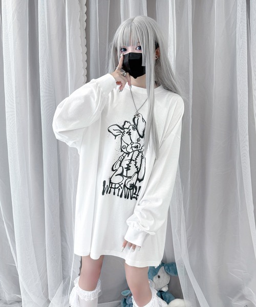 Whinny(ホワイニー)の「Whinny/反抗期闇うさぎ(Tシャツ/カットソー・レディース・ブラック/ホワイト・FREE)」の15枚目の写真