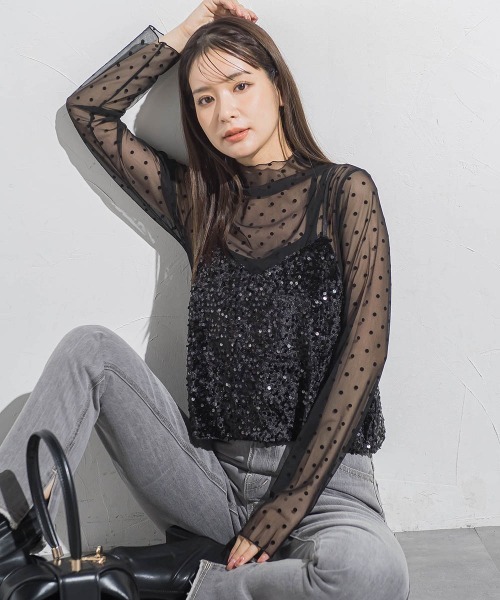 VICKY / ビッキー ドットフロッキーチュールモックネック≪手洗い可能≫ ドットフロッキーチュールモックネック≪手洗い可能≫ | VICKY