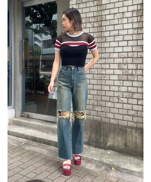 EVRIS（エヴリス）の「ダメージワイドデニムパンツ（デニムパンツ・レディース・インディゴブルー/ブルー・SMALL/MEDIUM）」の17枚目の写真