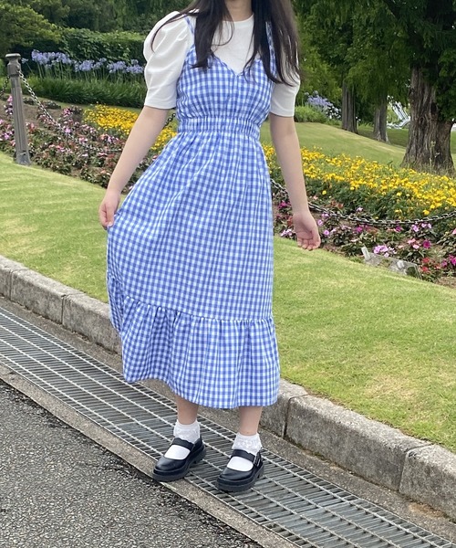 merrylatte（メリーラテ）の「フレンチガーリーギンガムワンピース（ワンピース・レディース・ブルー/ブラック・FREE）」の3枚目の写真