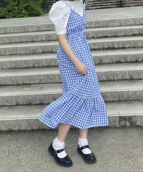 merrylatte（メリーラテ）の「フレンチガーリーギンガムワンピース（ワンピース・レディース・ブルー/ブラック・FREE）」の6枚目の写真