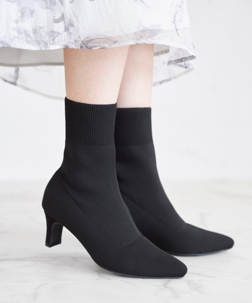 ポインテッドトゥニットショートブーツ（ブーツ）｜tocco closet（トッコ クローゼット）ブーツ