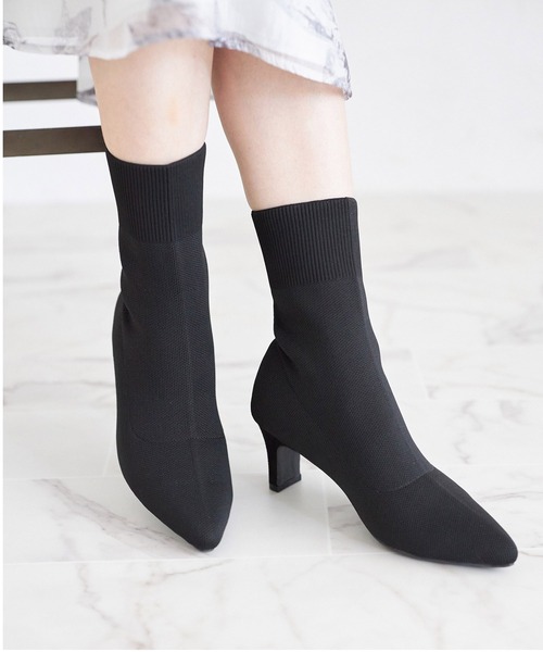 ポインテッドトゥニットショートブーツ（ブーツ）｜tocco closet（トッコ クローゼット）