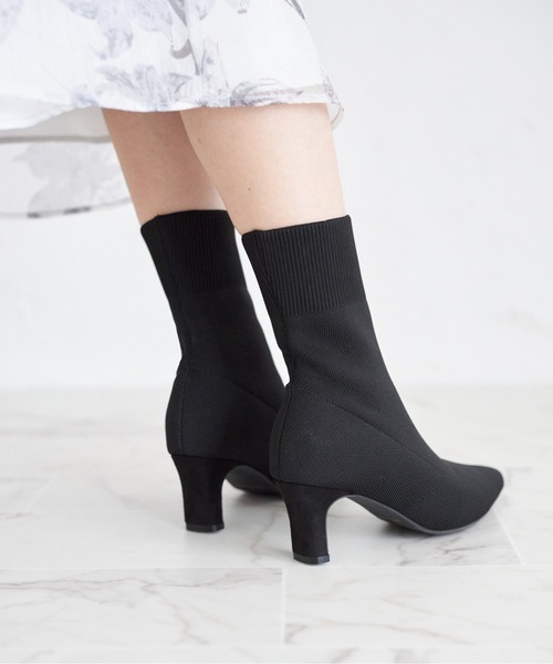 ポインテッドトゥニットショートブーツ（ブーツ）｜tocco closet（トッコ クローゼット）
