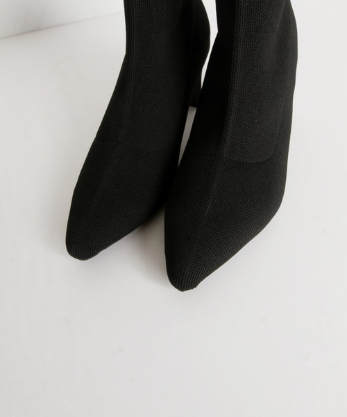 ポインテッドトゥニットショートブーツ（ブーツ）｜tocco closet（トッコ クローゼット）