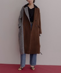 ミックスシャギー配色ロングコート
