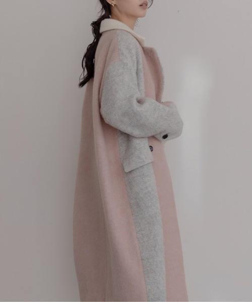 Eimee Law バックキルト配色シャギーコート ロングコート　ベージュ　M マーブルシャギーロングコート Eimee Law│Eimee Law & LHELBIE 公式