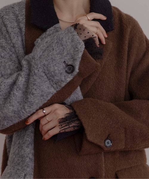 Eimee Law バックキルト配色シャギーコート ロングコート　ベージュ　M ロングコート ミックスシャギー配色ロングコート Eimee Law│Eimee Law