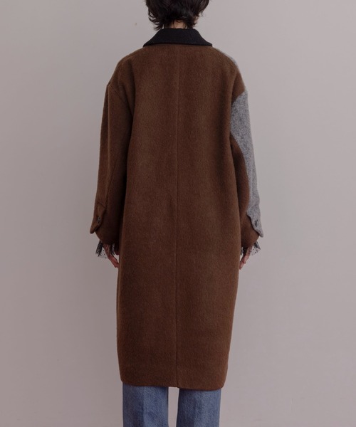 新品　 ブラウンミンク　ロングコート　11号　L ルエレ Louere Louere シャギーノーカラーコクーンロングコート