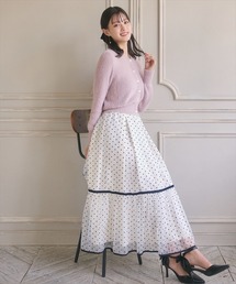 SWINGLE | フロッキードット切替ボリュームフレアスカート(スカート)