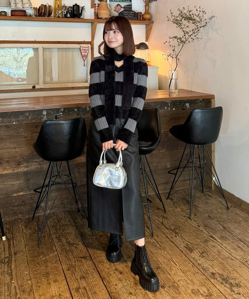 セール】【低身長用サイズ有】Iライン合皮ロングスカート[大人