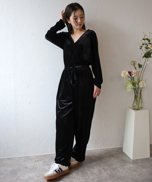 SYSORUS×akko3839 カシュクールオールインワン　黒　クリーニング済 velour cachecoeur all-in-one /ベロアカシュクール