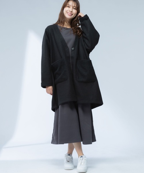 AnNet(アネット)の「切替ポケット ノーカラー ミドルコート(ノーカラーコート・レディース・ブラック/ブラウン・3L/4L/5L)」の13枚目の写真
