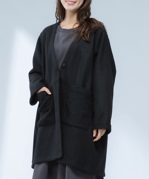 AnNet(アネット)の「切替ポケット ノーカラー ミドルコート(ノーカラーコート・レディース・ブラック/ブラウン・3L/4L/5L)」の14枚目の写真