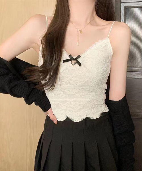Lace Ladies(レースレディース)の「花柄 レース バック シャーリング カップ付き キャミソール(キャミソール・レディース・ブラック/アイボリー/ホワイト・FREE)」の22枚目の写真