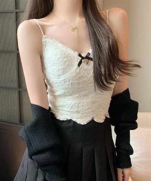 Lace Ladies(レースレディース)の「花柄 レース バック シャーリング カップ付き キャミソール(キャミソール・レディース・ブラック/アイボリー/ホワイト・FREE)」の21枚目の写真