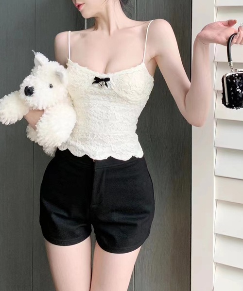 Lace Ladies(レースレディース)の「花柄 レース バック シャーリング カップ付き キャミソール(キャミソール・レディース・ブラック/アイボリー/ホワイト・FREE)」の20枚目の写真