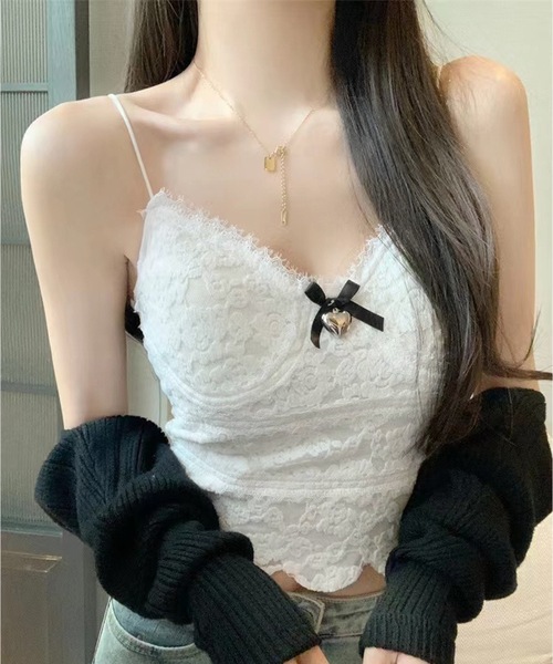 Lace Ladies(レースレディース)の「花柄 レース バック シャーリング カップ付き キャミソール(キャミソール・レディース・ブラック/アイボリー/ホワイト・FREE)」の18枚目の写真