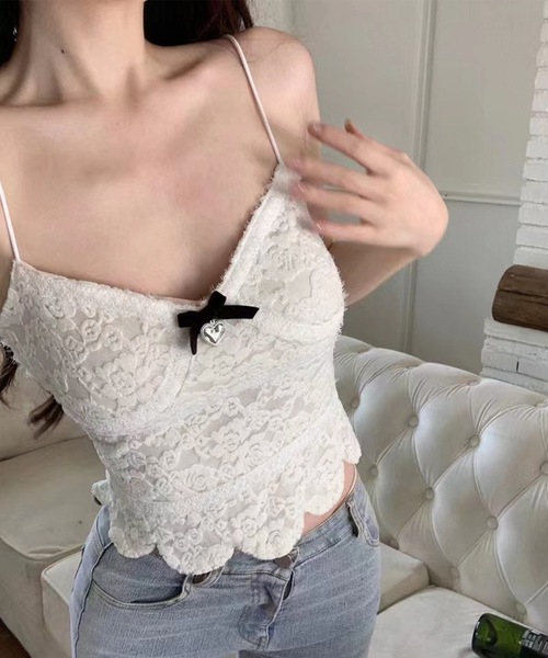 Lace Ladies(レースレディース)の「花柄 レース バック シャーリング カップ付き キャミソール(キャミソール・レディース・ブラック/アイボリー/ホワイト・FREE)」の17枚目の写真