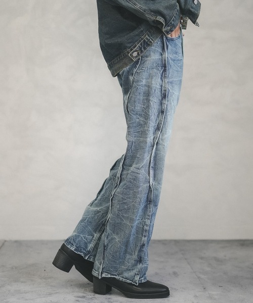 Shoowtime(ショウタイム)の「Cut design vintage wash wide denim pants / カットデザインビンテージウォッシュワイドデニムパンツ(デニムパンツ・メンズ・ブルー・SMALL/MEDIUM/LARGE/X-LARGE)」の5枚目の写真