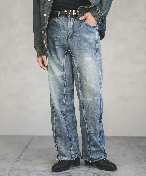 Shoowtime(ショウタイム)の「Cut design vintage wash wide denim pants / カットデザインビンテージウォッシュワイドデニムパンツ(デニムパンツ・メンズ・ブルー・SMALL/MEDIUM/LARGE/X-LARGE)」の6枚目の写真