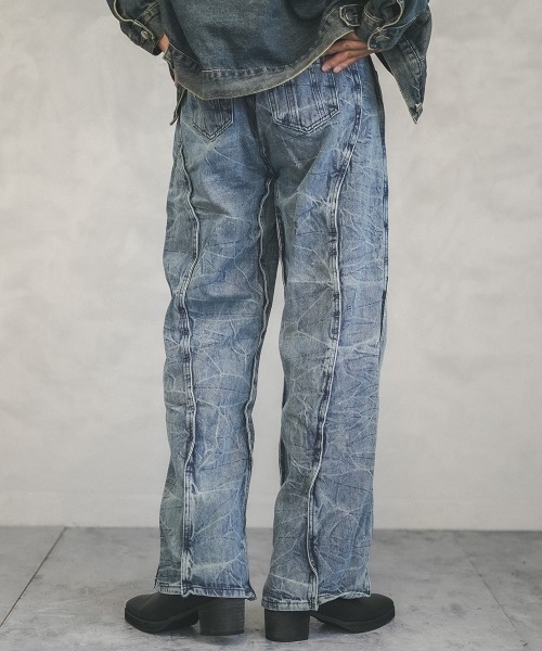 Shoowtime(ショウタイム)の「Cut design vintage wash wide denim pants / カットデザインビンテージウォッシュワイドデニムパンツ(デニムパンツ・メンズ・ブルー・SMALL/MEDIUM/LARGE/X-LARGE)」の7枚目の写真