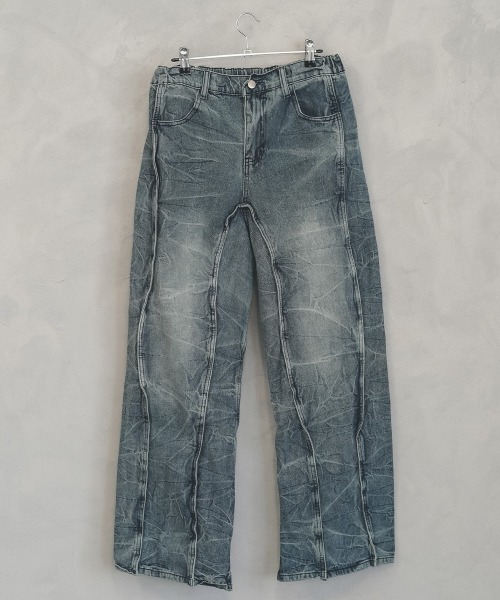 Shoowtime(ショウタイム)の「Cut design vintage wash wide denim pants / カットデザインビンテージウォッシュワイドデニムパンツ(デニムパンツ・メンズ・ブルー・SMALL/MEDIUM/LARGE/X-LARGE)」の8枚目の写真