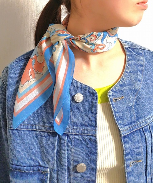 Q（キュー）の「シルク混パネルスカーフ（バンダナ/スカーフ・レディース・ブルー系その他/レッド系その他・ONE SIZE）」の12枚目の写真