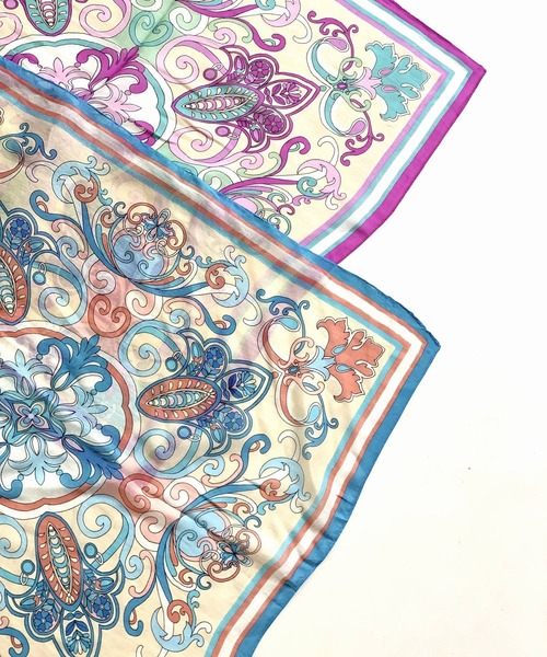 Q（キュー）の「シルク混パネルスカーフ（バンダナ/スカーフ・レディース・ブルー系その他/レッド系その他・ONE SIZE）」の6枚目の写真