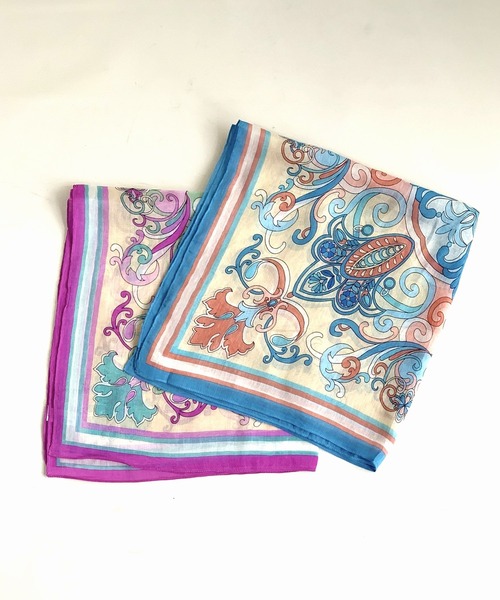 Q（キュー）の「シルク混パネルスカーフ（バンダナ/スカーフ・レディース・ブルー系その他/レッド系その他・ONE SIZE）」の7枚目の写真